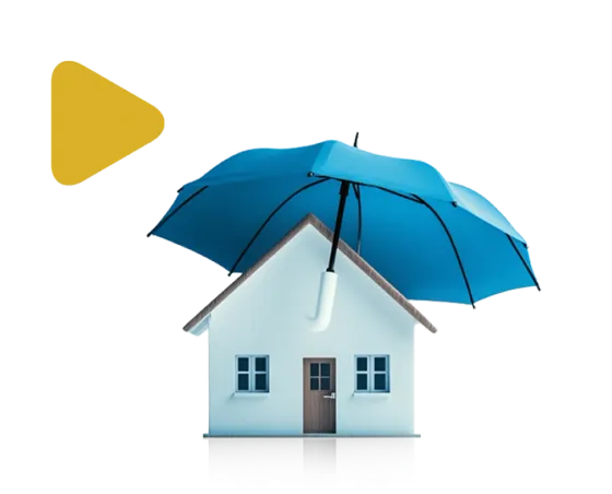 Ilustração de uma casa protegida por um guarda-chuva azul